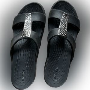 Crocs Monterey Metallic Slip On Wedge sandal sz 9 W